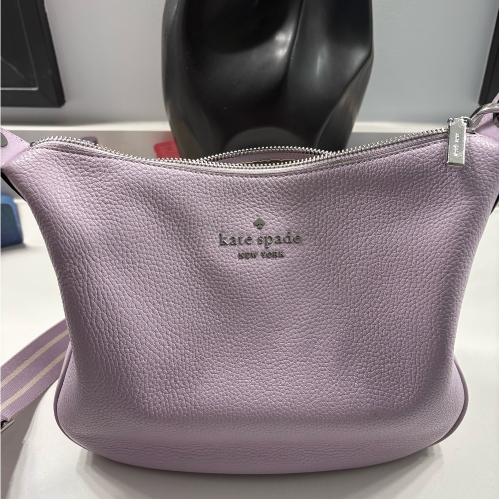 kate spade Lavender Pebbled Leather Crossbody with Striped Strap